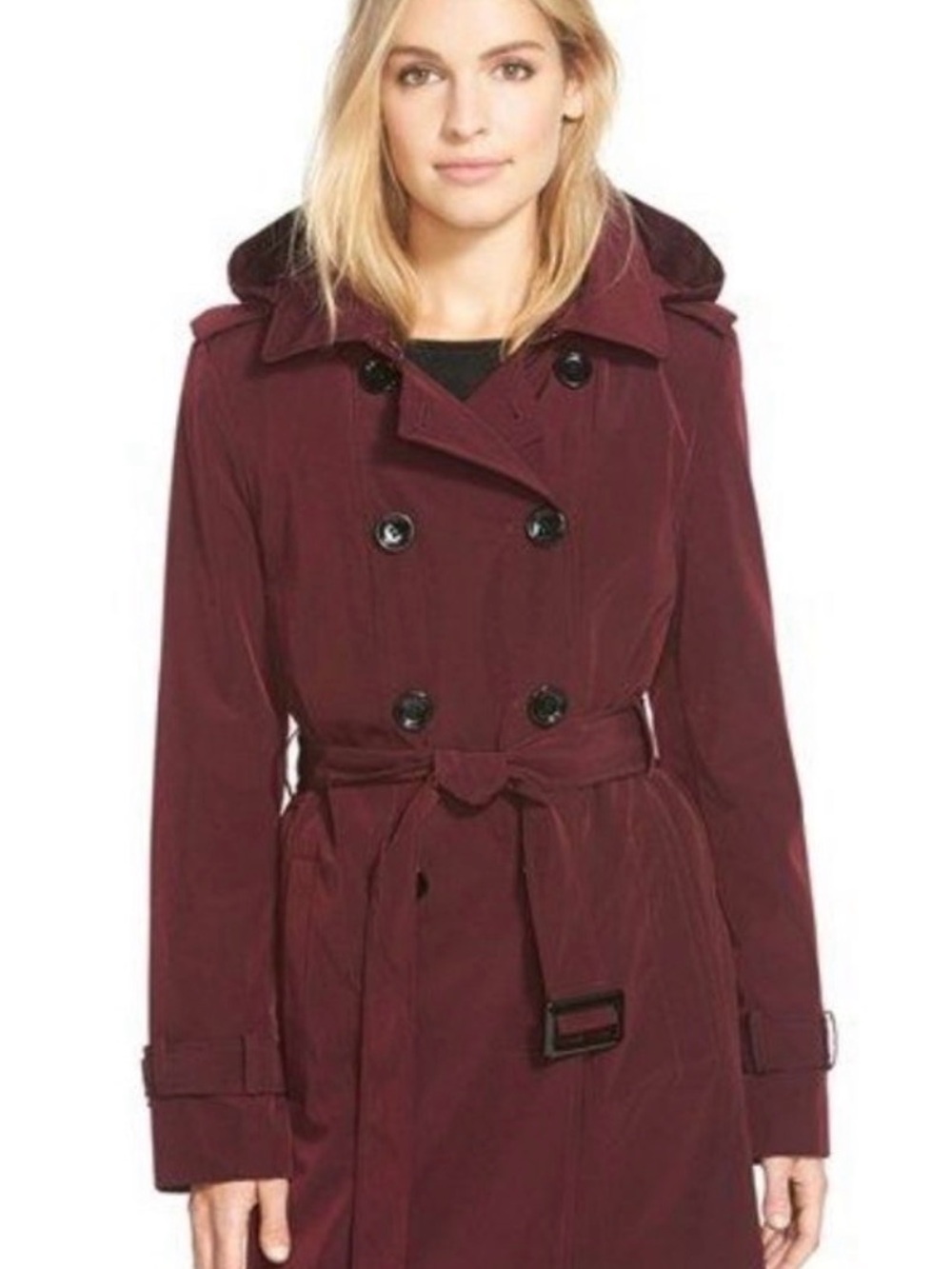 Calvin Klein Burgundy Double-Breasted Trench Coat
